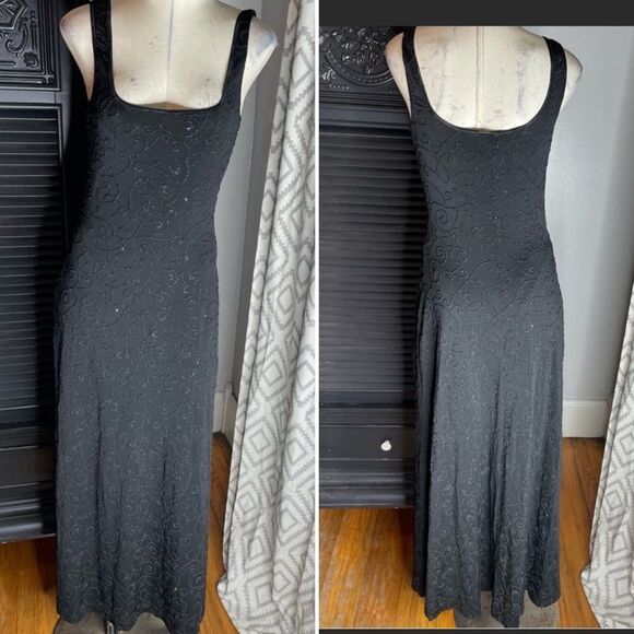 Cache Vintage 90s Beaded Black Evening Formal Dress Gown‎ Prom Wedding S - Picture 1 of 7